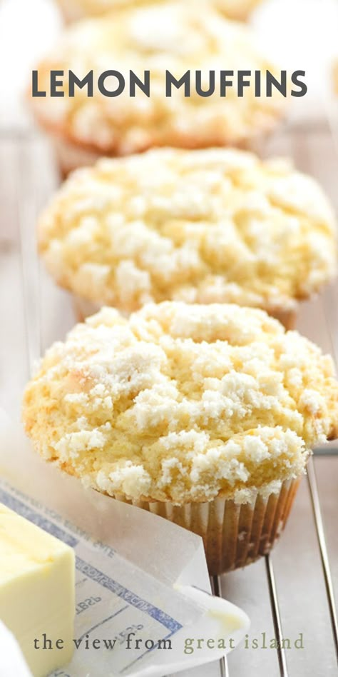 Grandparent Breakfast At School, Lemon Breakfast Muffins, Easter Bake Sale Treats, Big Muffins Recipe, Citrus Dishes, Muffins Lemon, Lemon Muffin Recipes, Lemon Breakfast, The View From Great Island