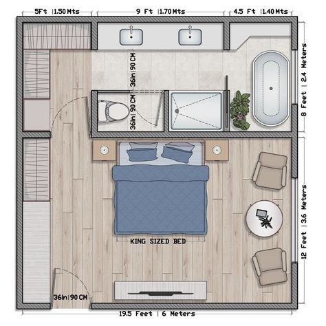 Walk Through Bathroom To Bedroom, Bedroom And Closet Design, Bathroom In A Bedroom, Bathroom In Bedroom Open Plan, Bedroom Bathroom Floor Plan, Master Bedrooms Decor Layout, Masters Bedroom With Walk In Closet, Bedroom With Small Ensuite, Bedroom Planning Layout