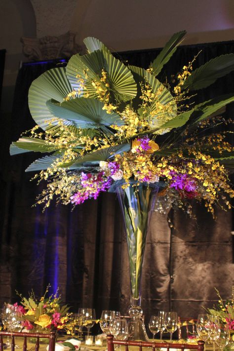 Preston Bailey creation for Love & Sunshine Tropisk Fest, Preston Bailey, Tropical Floral Arrangements, Wedding Centrepieces, Tall Centerpieces, Tall Vase, Deco Floral, Tropical Wedding, Floral Centerpieces