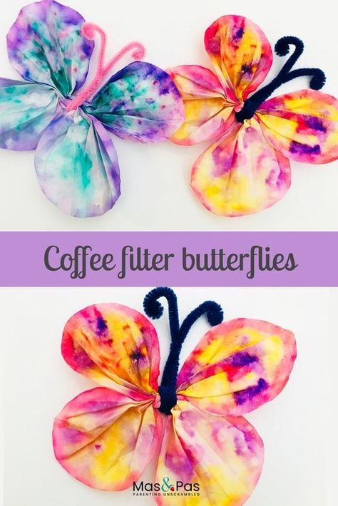 Coffee Filter Butterflies, Butterfly Craft, Spring Butterfly, Coffee Filter Crafts, Spring Crafts For Kids, Summer Crafts For Kids, Daycare Crafts, Planter Ideas, Butterfly Crafts