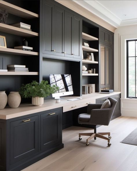 Office Wall Unit Ideas, Study Built Ins, Office Cabinets Ideas, Built In Office, Built In Desk And Shelves, Built In Bookcases, Home Office Built Ins, Office Built Ins, Modern Home Offices