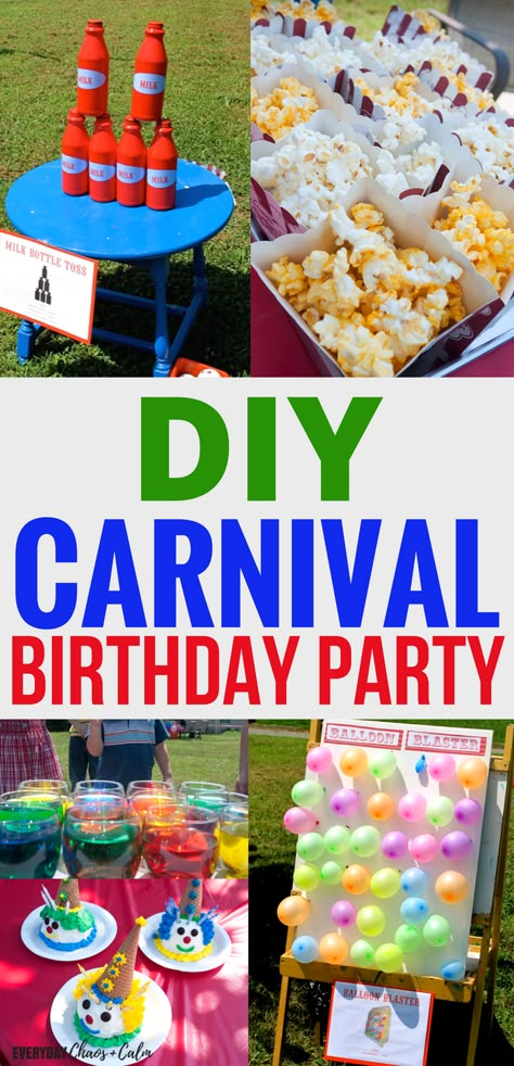 Birthday Party Ideas: Throw an amazing DIY carnival birthday party for your kids. Ideas for carnival themed games, activities, and food! Diy Carnival Birthday Party, Carnival Birthday Party Games, Carnaval Kids, Diy Karneval, Carnival Birthday Theme, Birthday Games For Kids, Carnival Games For Kids, Carnival Birthday Party Theme, Diy Carnival