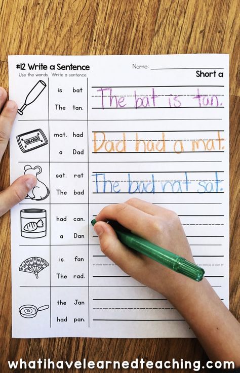 Short A Phonics Worksheets that give students practice read and write short a CVC words. This worksheet has students read four words on a line and arrange the words into a sentence. Student write these sentences. #kindergarten worksheets #shortaworksheets #phonicsworksheets Writing Pages For Kindergarten, Reading And Writing Practice, Grade 2 Sentence Writing, Short A Phonics Worksheets, Printing Practice Grade 1, Read Write Inc Activities, First Grade Independent Work, 1st Grade Stations Literacy Centers, Whole Word Reading Activities