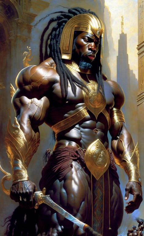 Black Greek Gods, African Warrior Art, African Superhero, Egyptian Warrior, African Warrior, Black Power Art, Afrofuturism Art, African Mythology, Black Royalty