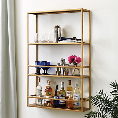 Slim Shelf, Liquor Shelf, Gold Bar Cart, Outside Bars, Bar Shelves, Bar Shelf, Glassware Storage, Bar Cart Decor, Mini Bars