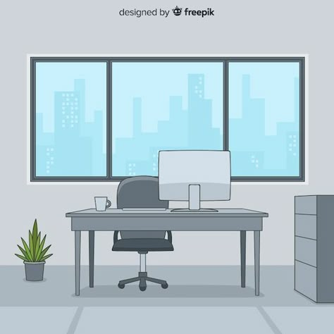 Office Interior Design Drawing, Office Illustration Art, Home Office With Built Ins, Office Reference, Office Clipart, Office Illustration, Office Drawing, Office Cartoon, Workspace Office