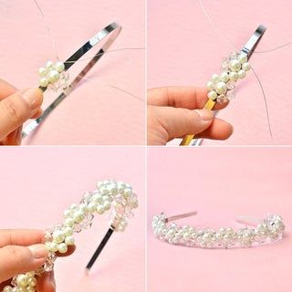 Diy Crystal Headband, Beaded Hairband Diy, How To Make Beaded Headbands, Crochet Hairband Pattern, Diy Wedding Headband, Beebeecraft Tutorials, Beaded Hairband, Beads Headband, Bead Headband