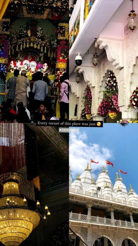 Every corner of this place was just 😘 Iskon temple juhu Temple Quotes Thoughts, Mathura Vrindavan Caption, Photos In Temple, Shegaon Temple Snap, Dusshera Instagram Story, Caption For Mandir Photos, Temple Quotes For Instagram, Radhe Krishna Iskon Temple, Vridhavan Aesthetic