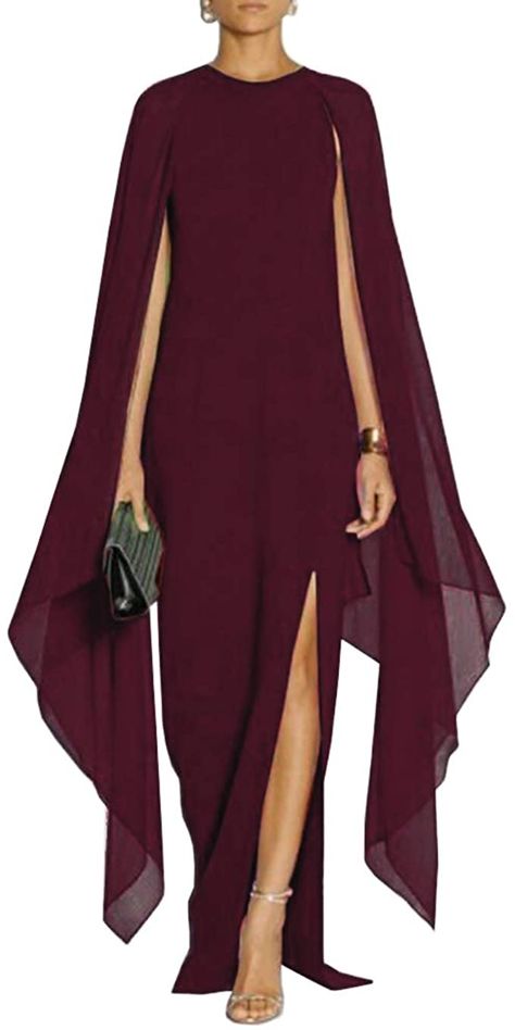 Cape Dress Long, Dress With Cape, Diy Scarf, Formal Evening Dress, Maxi Dress Pattern, Maxi Gown Dress, Dress Suit, Solid Color Dress, Women Formals