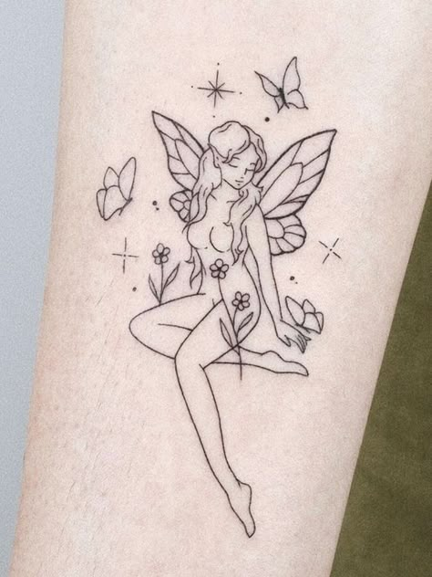 #CoolTattoos #TattooArt #InkMaster #TattooDesigns #InkedUp #TattooLovers #InkInspiration #TattooIdeas #CreativeInk #TattooStyle Fairy Leg Tattoo, Fairy Tattoo Stencil, Rose Tattoo Hand, Fairy Sleeve, Tattoo Borboleta, Pixie Tattoo, A Small Tattoo, Borboleta Tattoo, Whimsical Tattoos