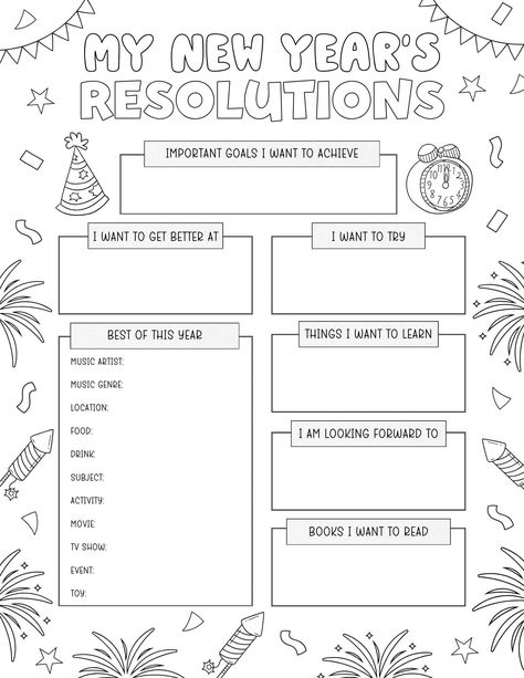 New Year’s Resolution Goals, 2025 Resolution For Students, New Year's Resolutions Activities, New Year Therapy Activities For Kids, New Years Coloring Pages 2025, Kids New Year Resolution Sheet, School Holidays Activities, New Year Resolution Ideas 2025 For Students, New Year Resolutions For Students