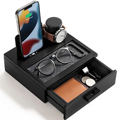 Sidekick Phone, Edc Storage, Desk Clutter, Nightstand Organizer, Phone Docking Station, Mens Room, Nightstand Organization, Hide Cables, Hide Wires