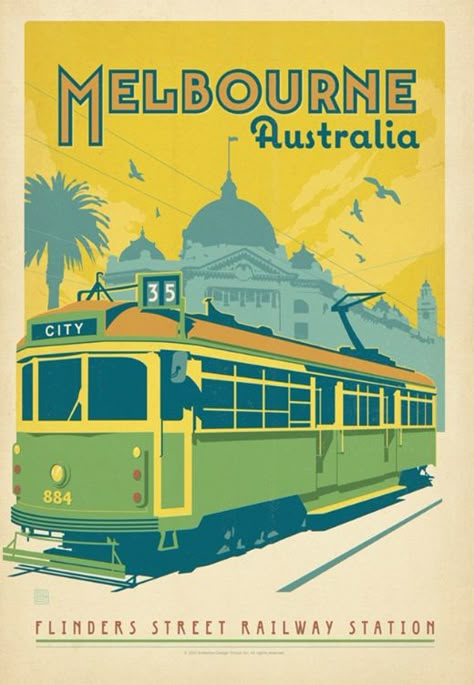 Vintage Poster - Melbourne Australia - Travel - Tram - Flinders Street Station - Transport Vintage Australia, Posters Australia, Australian Vintage, Anderson Design Group, Melbourne Victoria, Vintage Travel Poster, Australia Travel, Vintage Travel Posters, Melbourne Australia