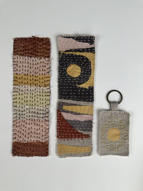 Join Rebekah Johnston on Saturday, August 3rd, for a relaxed and informal session to create a slow-stitched bookmark or keyring from a selection of her plant-dyed fabric remnants. No booking required, just drop in. Participants are welcome to take fabrics and threads home to complete their creations Fabric Bookmarks Diy, Cloth Bookmarks, Collage Bookmarks, Fabric Bookmarks, Stitch Bookmark, Bookmarks Diy, Fabric Collage, Paper Embroidery, Plant Dyes