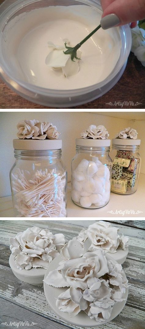 DIY Flower Jars -- such a cute and fun home decor craft idea using plaster of paris! Diy Projects For Adults, Lilin Aroma, Do It Yourself Decoration, Paris Crafts, Paris Flowers, Craft Projects For Adults, Diy Flores, Fleurs Diy, Flowers In Jars