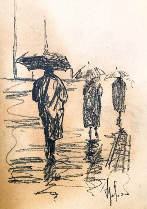 Ways Of Seeing Art, In The Rain Drawing, Life Drawing Painting, Artist Drawing Sketches, Pretty Art Sketches, Art Sketching Ideas, People Art Drawings, Cute Drawings People, Craft Paper Drawing