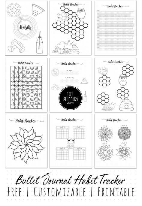 Free printable bullet journal habit trackers that can be customized before you print. Bujo Instagram Tracker, Doodle Sheets Free Printable, Monthly Habit Tracker Printable Free, Printable Trackers Free, Tracker Bullet Journal Français, Bullet Journal Printables Free Templates, Habit Tracker Bullet Journal Printable, Habit Tracker Free Printable, Cute Habit Tracker