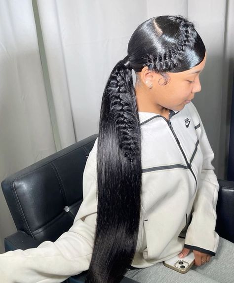 #follow #hairgoals #hair #hairstyles #ponytail #beautyblog #blogging #blogger #blog Swoop Ponytail With Fishtail Braid, Two Ponytails With Bows, Swoop Ponytail Weave Curly, Breezy Wave Ponytail, Sleek Ponytail Hairstyles For Black Hair, Hairstyles For 13th Birthday, Ponytail Styles With Weave, Two Part Ponytail, Swoop Half Up Half Down