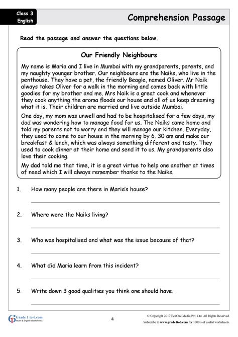 Comprehension Passage for Class 3|www.grade1to6.com 3rd Grade Reading Comprehension Worksheets, Reading Skills Worksheets, 3rd Grade Reading Comprehension, English Comprehension, Unseen Passage, Writing Comprehension, Reading Comprehension For Kids, Reading Comprehension Lessons, Grammar For Kids