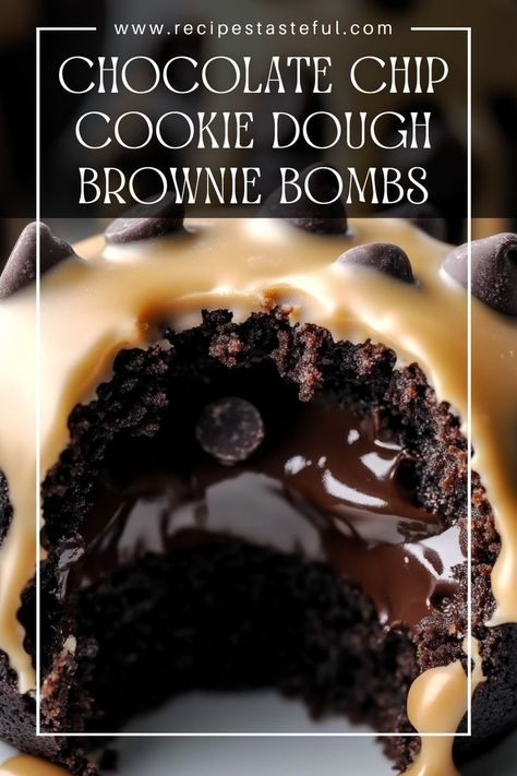 Decadent brownie bombs filled with cookie dough and coated in chocolate, these treats are a perfect blend of two beloved desserts. Chocolate Chip Cookie Dough Brownies, Chocolate Chip Cookie Brownies, Cookie Dough Brownies, Chocolate Chip Brownies, Chocolate Cookie Dough, Baking Recipes Cookies, Roll Cookies, Chocolate Bomb, Chocolate Chip Cookie Dough