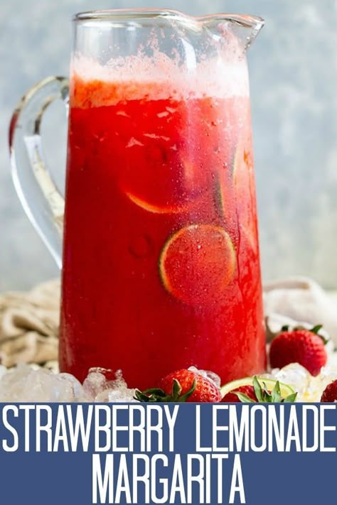 Strawberry Lemonade Margarita, Drinks Alcohol Recipes Party, Lemonade Margarita, Strawberry Margarita Recipe, Pitcher Cocktails, Easy Alcoholic Drinks, Recipes Strawberry, Red Drinks, Alcholic Drinks