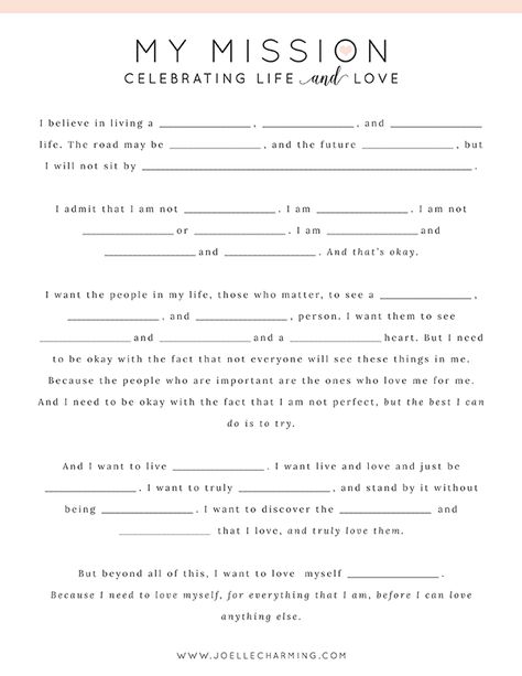 MissionMadLibs Healing Worksheets, Personal Mission Statement, Mission Statements, Blocked Energy, Personal Mission, Vie Motivation, Therapy Worksheets, Mission Statement, A Better Me