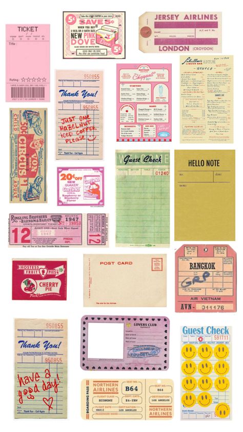 receipts tickets discounts Ticket Design Vintage, Vinyl Aesthetic, Scrapbook Printing, Ticket Design, Nostalgic Art, Scrapbook Book, Scrapbook Stickers Printable, Graphic Design Lessons, Scrapbook Printables