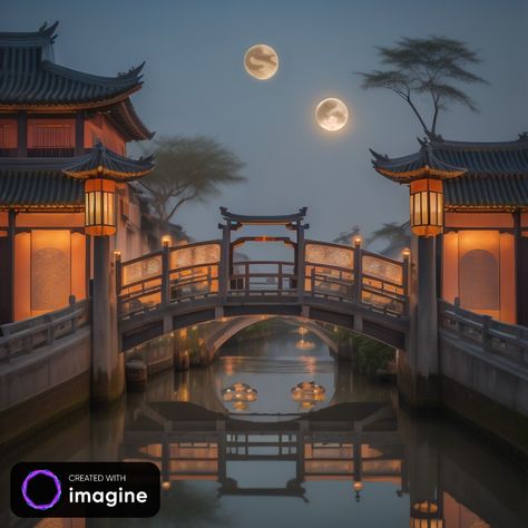 Ai Generated Chinese Temples, Chinese Scenery, Moon Bridge, East Asian Architecture, Ancient Chinese House, Fantasy Chinese Architecture, Traditional Chinese Buildings, Japan Bridge, Chinese Bridge Illustration