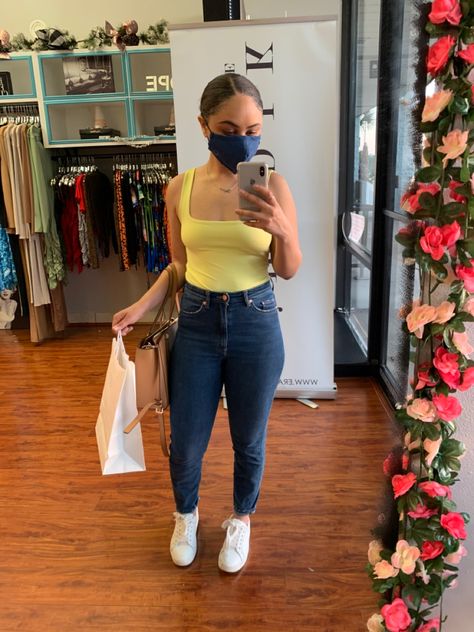 Yellow Top Yellow Outfit Idea paired with Dark Wash Straight Leg Jeans White Sam Edelman Sneakers #samedelman #yellow #ootd #ootdfashion ## Yellow Casual Bodysuit For Spring, Fitted Yellow Bodysuit For Summer, Fitted Yellow Bodysuit Casual Style, Yellow Bodysuit Outfit, Casual Yellow Long Sleeve Bodysuit, Yellow Ootd, Bodysuit Outfit Ideas, Yellow Bodysuit, Bodysuit Outfit