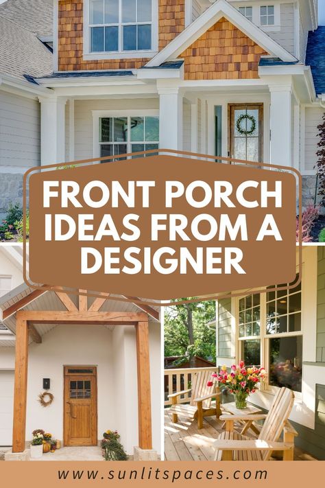 Front porch ideas are everywhere! But what looks good? Here are some front porch decor ideas from a Designer that are sure to add curb appeal to your home! Your front porch decor can change the whole look of your house. Learn what looks will suit your style the best! Ranch Style Front Porch Ideas, Front Porch Overhang Ideas, Front Deck Ideas Entrance Porch Designs, Open Front Porch Ideas, Front Porch Post Ideas, Front Porch Ceiling Ideas, Front Porch Extension Ideas, Uncovered Front Porch Ideas, Cute Front Porch Ideas