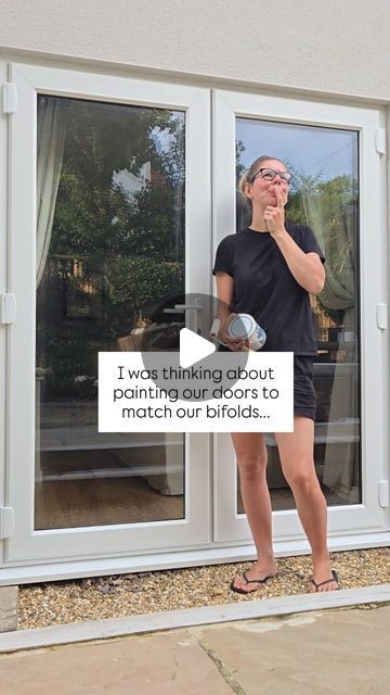 Samantha Crouch on Instagram: "D I Y  D O O R S  MA K E O V E R   I was thinking about painting our French doors black for some time, to match our bifold doors at the other side of the house. But people were telling me not to do it...  Of course, I didn't listen and set to work transforming them over two of the hottest days of the year so far! I'm not going to lie it was hard work, and I'm an experienced painter. The days were long in the sun, but here's the result!  W H A T  D O  Y O U  T H I N K ? I'm debating about painting the other side of the doors now...  I used Rust-Oleum's matt finish UPVC paint in Natural Charcoal, which was kindly gifted by @makeitrustoleum.  I'll pop more details in my stories. Happy to answer any questions. S 🖤  Pr- as paint gifted   #diy #diyprojects #upcycl Back Patio Door Ideas, Black Bifold Doors, French Door Ideas, French Doors Black, Painting Upvc Windows, Painted Upvc Door, Black French Door, Painted French Doors, Upvc Patio Doors