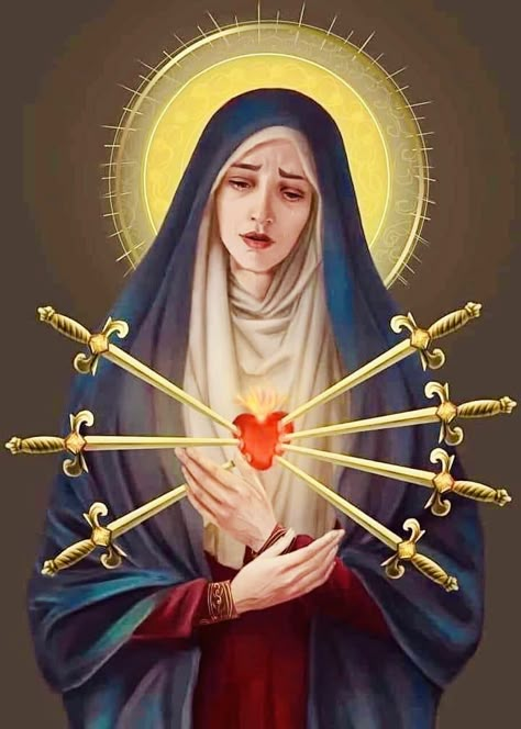 Seven Sorrows Of Mary, 7 Sorrows Of Mary, Sorrows Of Mary, Roman Catholic Art, Ayesha Erotica, Virgin Mary Art, Mother Mary Images, Lady Of Sorrows, Mama Mary