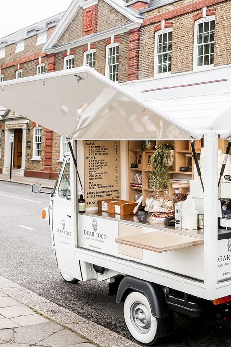 Build-Outs Of Coffee: Dear Coco Street Coffee In London, England Coffee In London, Mobile Coffee Cart, Coffee Food Truck, Mobile Cafe, Mobile Coffee Shop, Coffee Trailer, Coffee Van, Piaggio Ape, Street Coffee