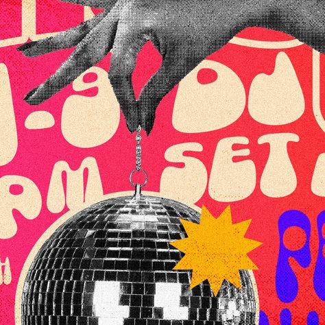 Disco Night on Behance Saturday Night Fever Aesthetic, 70s Pop Art, 70s Nightclub, Disco Party Flyer, Disco Party Poster, Disco Collage, Night Club Design, French Disco, Bands Posters