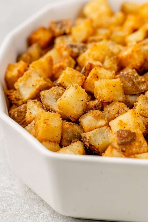 Learn how to make these crispy fiesta potatoes that are just like the ones from Taco Bell (but better). Super crispy with a hint of spice, these potatoes are perfect on tacos, in bowls, and salads too. #vegan #tacobell #copycat #recipe #potatoes #sweetsimplevegan #crispy Copycat Fiesta Potatoes, Taco Bell Potato Soft Taco, Taco Bell Potatoes Copycat Recipes, Taco Bell Fiesta Potatoes Recipe, Taco Bell Taco Salad, Fiesta Potatoes Taco Bell, Taco Bell Cheesy Fiesta Potatoes, Taco Bell Fiesta Potatoes, Potato Taco Bowl