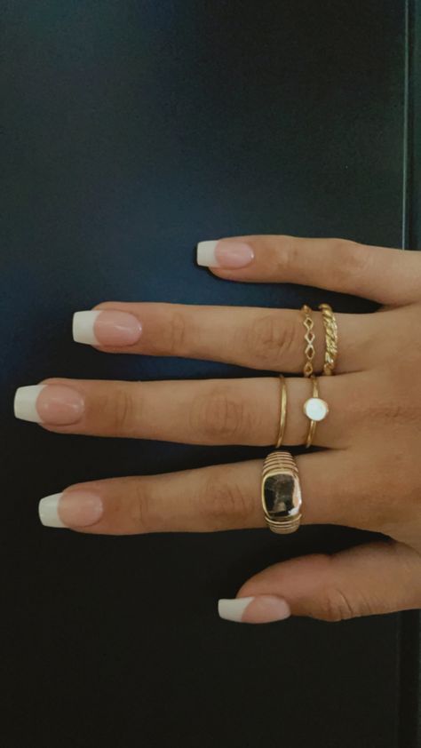 Simple Classy French Nails, Clean French Tip Nails Square, French Nails Round Square, Classic Sns Nails, Classy Basic Nails, Acrylic Nail Designs Squoval, Basic Sns Nails, Junior Ring Ceremony Nails, French Tip Acrylic Nails Square Thick White