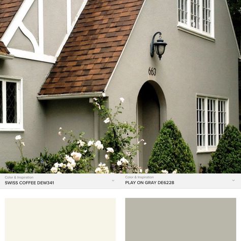 Dunn Edwards color Color Exterior House Colors, Brown Roof Houses, Stucco House Colors, Stucco Colors, Exterior Color Palette, Exterior House Colors Combinations, House Paint Color Combination, Brown Roof, Gray House