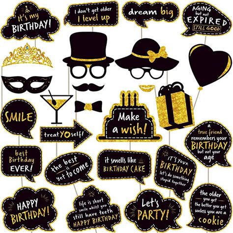 Birthday Photobooth, Black And Gold Party Decorations, Photo Booth Props Birthday, Party Photobooth, 21st Birthday Girl, Birthday Photo Booth, Birthday Party Props, Photobooth Props Printable, Birthday Props