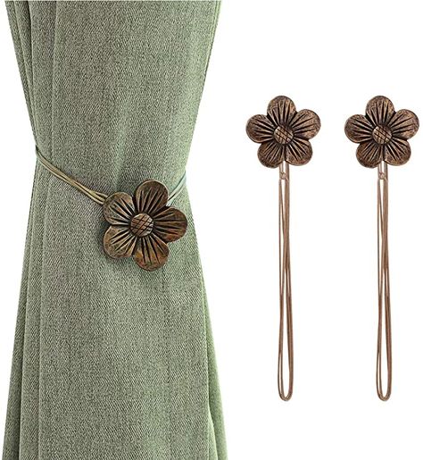 Amazon.com: Lewondr Magnetic Curtain Tie, 1 Pair Vintage Resin Flower Curtain Drapery Holdback Window Curtain Decorative Buckle Holder for Home Cafe Balcony - Coffee : Home & Kitchen Cafe Balcony, Extra Long Curtain Rods, Magnetic Curtain Tie Backs, Curtain Tie Backs Diy, Long Curtain Rods, Buckle Holder, Romantic Ambiance, Curtain Rod Hardware, Magnetic Curtain