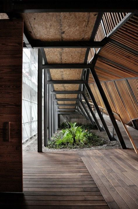 Brilliant architecture. all the wood and greenery. yummy Steel Architecture, Mexico Design, Wood Architecture, H Design, Structure Architecture, Wood Structure, Metal Building Homes, Structure Design, Facade Architecture