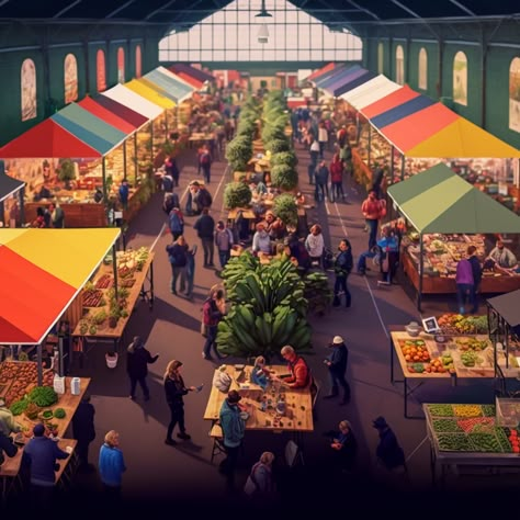 marketplace, indoor, fruits and vegetables Sims 4 Market Place, Urban Market Architecture, Outside Market, Market Place Design Architecture, Street Market Architecture, Food Market Architecture, Market Place Architecture, Outdoor Market Design, Street Market Design