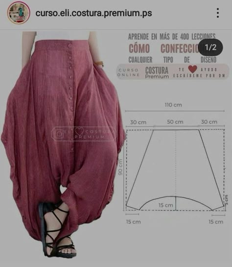 Harem Pants Diy, Linen Pants Pattern, Harem Pants Pattern, Sarouel Pants, Diy Pants, Diy Sy, Sewing Pants, Sewing Clothes Women, Sewing Tutorials Clothes