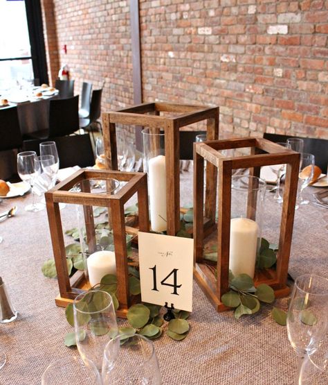 Diy Wooden Lantern, Wood Lantern Centerpiece, Cheap Wedding Table Centerpieces, Lantern Centerpieces, Wood Lantern, Wedding Floral Centerpieces, Wooden Lanterns, Wedding Lanterns, Lantern Set