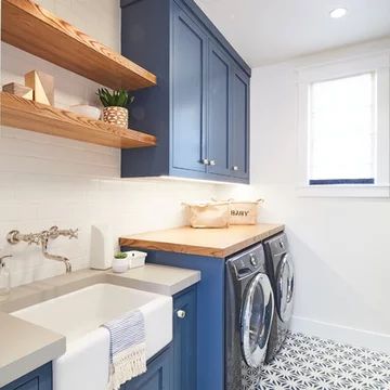 Laundry Room - Photos & Ideas | Houzz Closet Laundry Room Makeover, Budget Laundry Room Makeover, Farmhouse Laundry Room Ideas, Modern Farmhouse Laundry Room, Grey Laundry Rooms, Room Storage Diy, Large Laundry Rooms, Laundry Room Closet, Laundry Room Renovation