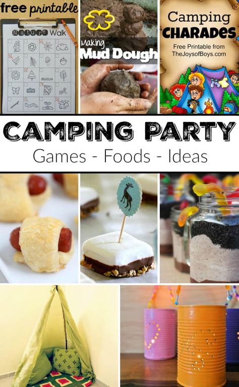 Throw a camping themed party for boys and girls. Here are games, favors, food ideas and more. If you're looking for a unique idea, a camping birthday party is so much fun and there are endless activities you can do while your guests are there! From glamping in the backyard to scavenger hunts and more it's great. #camping #birthdayparty #party #girl #boy #glamping #cheap #campingparty Camping Birthday Party Games, Camping Party Activities, Camping Party Foods, Camping Party Games, Indoor Camping Party, Games Camping, Glamping Birthday Party, Camping Theme Birthday Party, Camping Theme Birthday