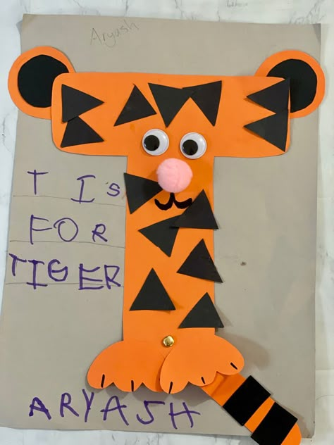 T For Tiger Craft, Letter T Animal Craft, T Is For Craft Preschool, T Is For Preschool Craft, Letter T Prek Activities, Letter T Projects For Preschool, Letter T Tiger Craft, Letter T Is For, Letter T Craft Preschool