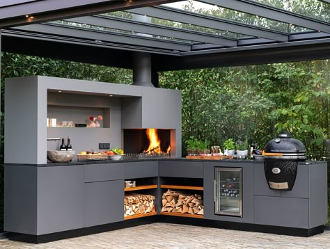 Outdoor Bbq Area, Outdoor Barbeque, Modern Outdoor Kitchen, Outdoor Kitchen Decor, Build Outdoor Kitchen, Outdoor Bbq Kitchen, Backyard Kitchen, Outdoor Kitchen Patio, Patio Garden Design