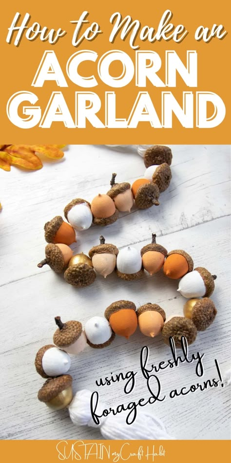 Thanksgiving Garland Diy, Acorn Garland Diy, Diy Thanksgiving Garland, November Crafts For Kids, Acorn Craft, Acorn Garland, Thanksgiving Garland, September Crafts, Acorn Decorations