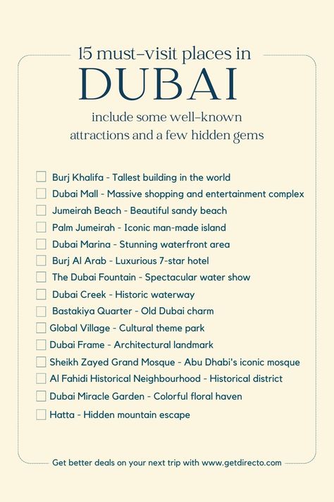 to do Checklist place to visit in Dubai Template free bucket list to-do Dubai Must Do Things To Do, Visit Dubai Things To Do, Dubai Travel List, Must Do In Dubai, Things To Do In Dubai Bucket Lists, Dubai Places To Visit Bucket Lists, Dubai Visiting Places, Places To Visit In Uae, Traveling To Dubai