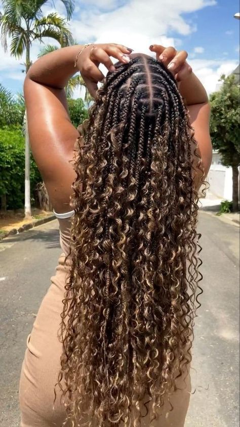 Goddess Braids: 26 Stunning Ideas You Should Wear ASAP Braids For December, Styling Goddess Braids Hairstyles, December Hairstyles For Black Women, Boho Goddess Braids With Color, Braid Color Ideas For Black Women, Color Goddess Braids, Curly Goddess Braids, Godness Braids, Goddess Braids Color